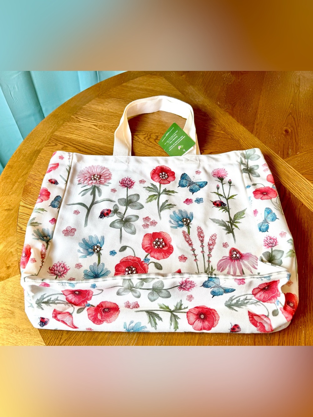 Made in INDIA 🌺 Canvas Tote Bag Floral Beaded Book Bag Shopping Bag NWT - Picture 10 of 11